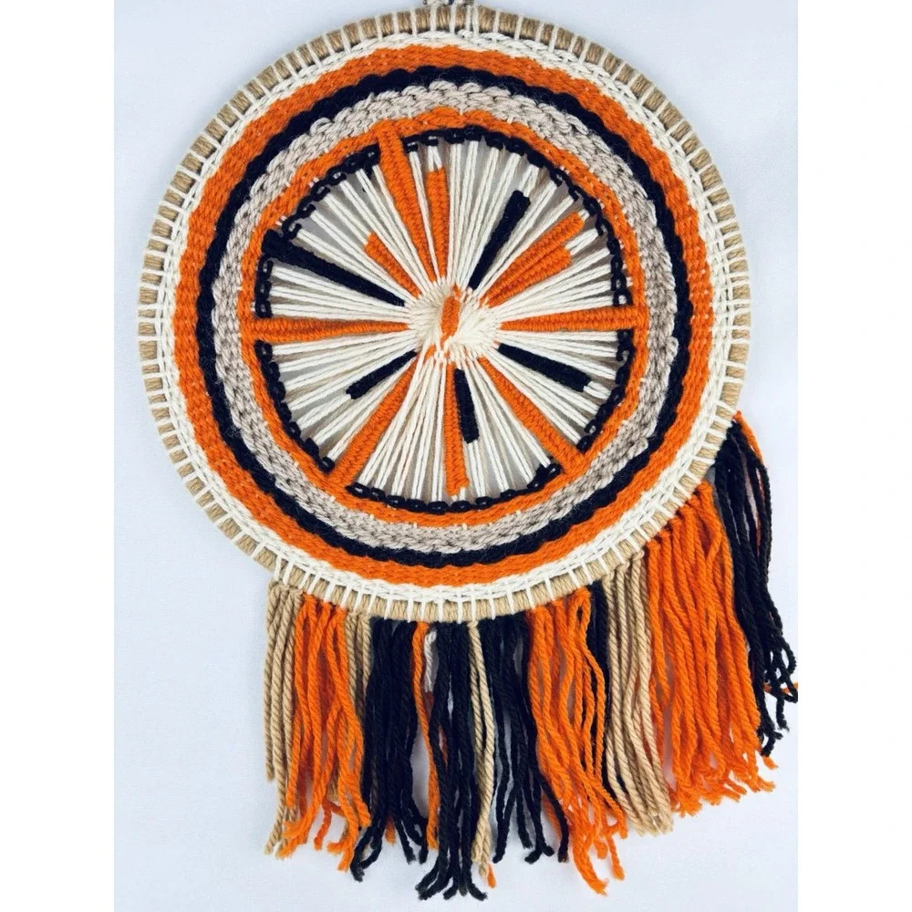 Vintage Handmade Macrame Round Fringe Tassles Wall Hanging Decor Boho Retro